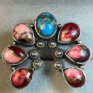 Rose Dahlia Turquoise Sterling Silver 34x30mm Naja Ring Adjustable